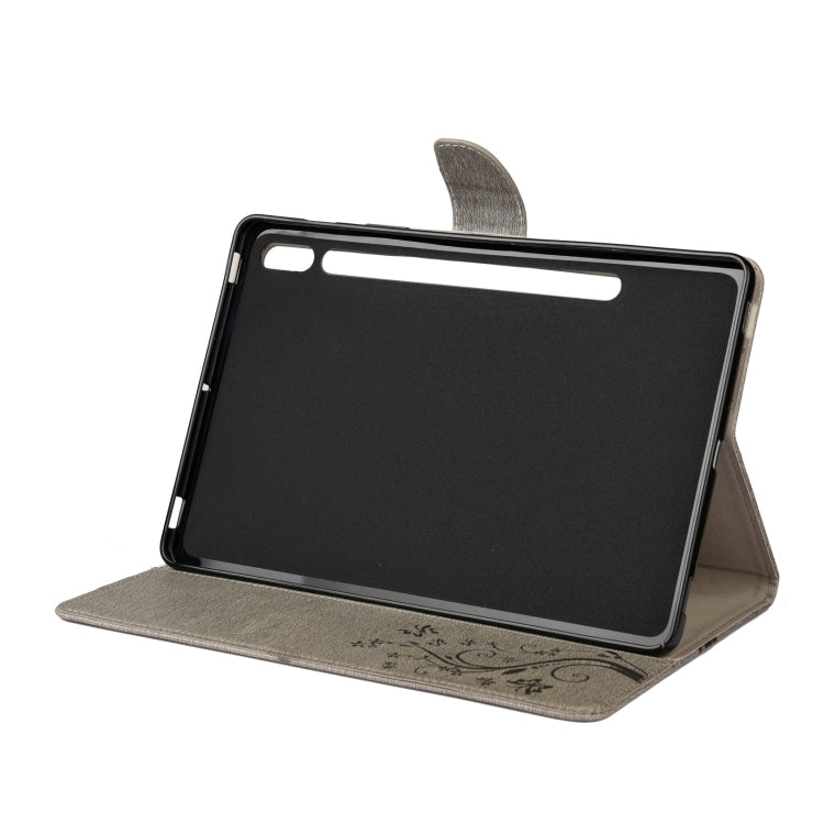 For Samsung Galaxy Tab S8 / Galaxy Tab S7 T870 / T875 Butterfly Flower Embossing Pattern Horizontal Flip Leather Case with Holder & Card Slots & Wallet(Grey) by buy2fix