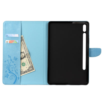 For Samsung Galaxy Tab S8 / Galaxy Tab S7 T870 / T875 Butterfly Flower Embossing Pattern Horizontal Flip Leather Case with Holder & Card Slots & Wallet(Blue) - Galaxy Tab S8 Cases by buy2fix | Online Shopping UK | buy2fix
