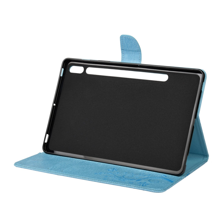 For Samsung Galaxy Tab S8 / Galaxy Tab S7 T870 / T875 Butterfly Flower Embossing Pattern Horizontal Flip Leather Case with Holder & Card Slots & Wallet(Blue) - Galaxy Tab S8 Cases by buy2fix | Online Shopping UK | buy2fix