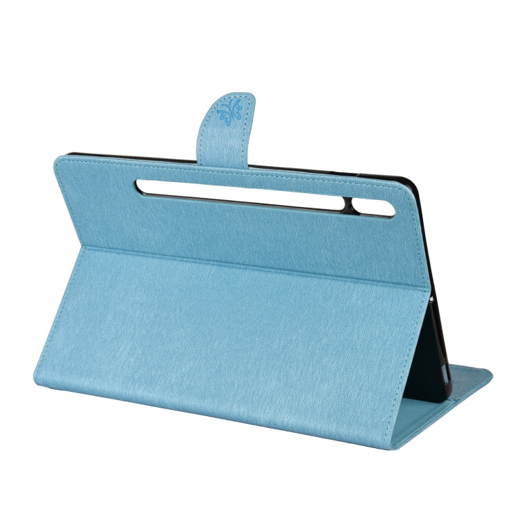 For Samsung Galaxy Tab S8 / Galaxy Tab S7 T870 / T875 Butterfly Flower Embossing Pattern Horizontal Flip Leather Case with Holder & Card Slots & Wallet(Blue) - Galaxy Tab S8 Cases by buy2fix | Online Shopping UK | buy2fix
