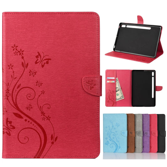For Samsung Galaxy Tab S8 / Galaxy Tab S7 T870 / T875 Butterfly Flower Embossing Pattern Horizontal Flip Leather Case with Holder & Card Slots & Wallet(Magenta) by buy2fix