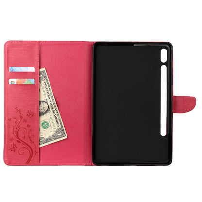 For Samsung Galaxy Tab S8 / Galaxy Tab S7 T870 / T875 Butterfly Flower Embossing Pattern Horizontal Flip Leather Case with Holder & Card Slots & Wallet(Magenta) - Galaxy Tab S8 Cases by buy2fix | Online Shopping UK | buy2fix