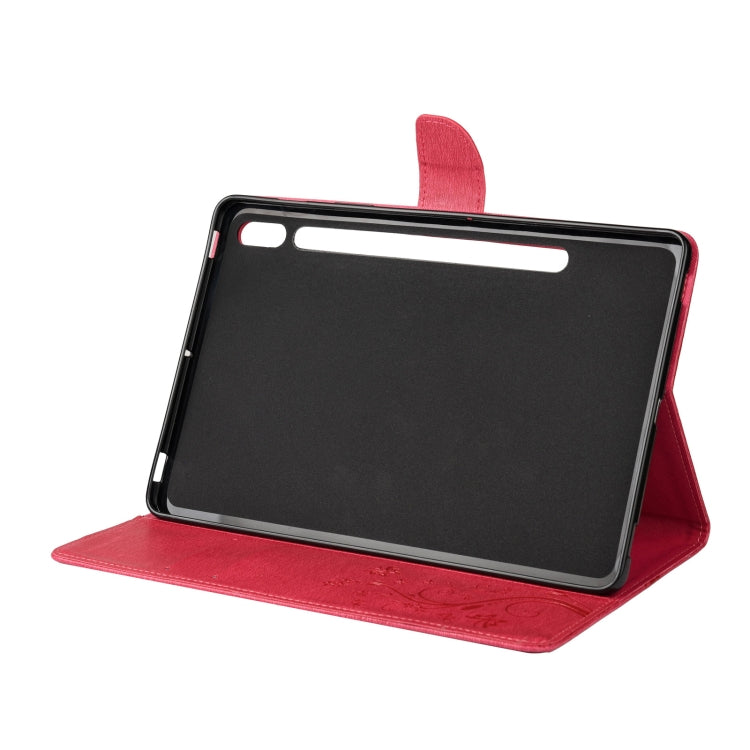 For Samsung Galaxy Tab S8 / Galaxy Tab S7 T870 / T875 Butterfly Flower Embossing Pattern Horizontal Flip Leather Case with Holder & Card Slots & Wallet(Magenta) - Galaxy Tab S8 Cases by buy2fix | Online Shopping UK | buy2fix