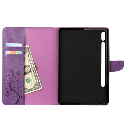 For Samsung Galaxy Tab S8 / Galaxy Tab S7 T870 / T875 Butterfly Flower Embossing Pattern Horizontal Flip Leather Case with Holder & Card Slots & Wallet(Purple) by buy2fix