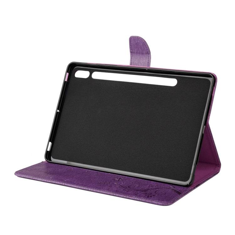For Samsung Galaxy Tab S8 / Galaxy Tab S7 T870 / T875 Butterfly Flower Embossing Pattern Horizontal Flip Leather Case with Holder & Card Slots & Wallet(Purple) by buy2fix