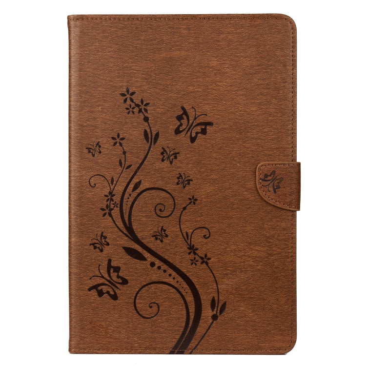 For Samsung Galaxy Tab S8 / Galaxy Tab S7 T870 / T875 Butterfly Flower Embossing Pattern Horizontal Flip Leather Case with Holder & Card Slots & Wallet(Brown) by buy2fix