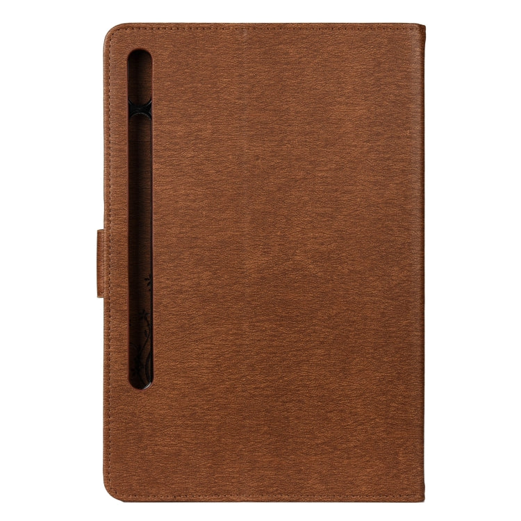 For Samsung Galaxy Tab S8 / Galaxy Tab S7 T870 / T875 Butterfly Flower Embossing Pattern Horizontal Flip Leather Case with Holder & Card Slots & Wallet(Brown) by buy2fix