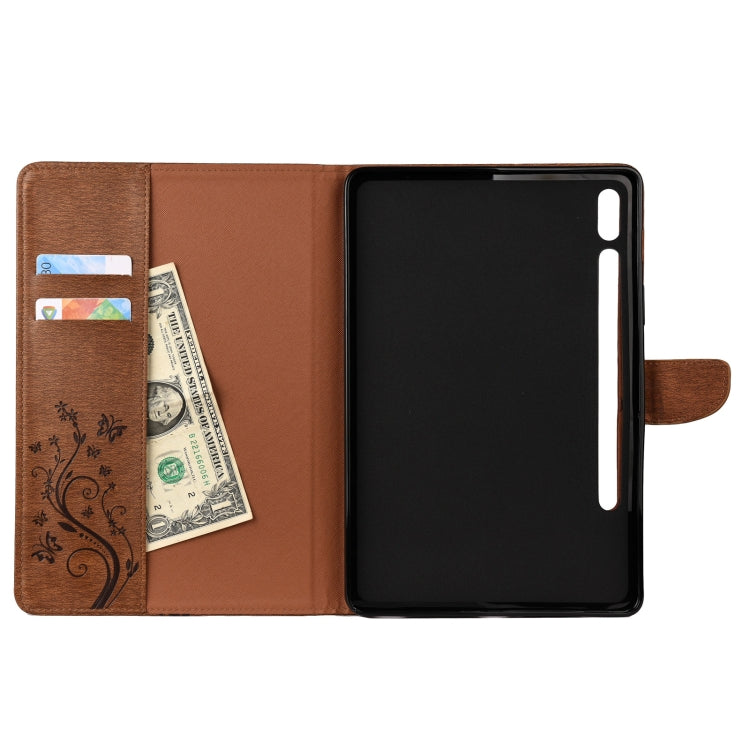 For Samsung Galaxy Tab S8 / Galaxy Tab S7 T870 / T875 Butterfly Flower Embossing Pattern Horizontal Flip Leather Case with Holder & Card Slots & Wallet(Brown) by buy2fix