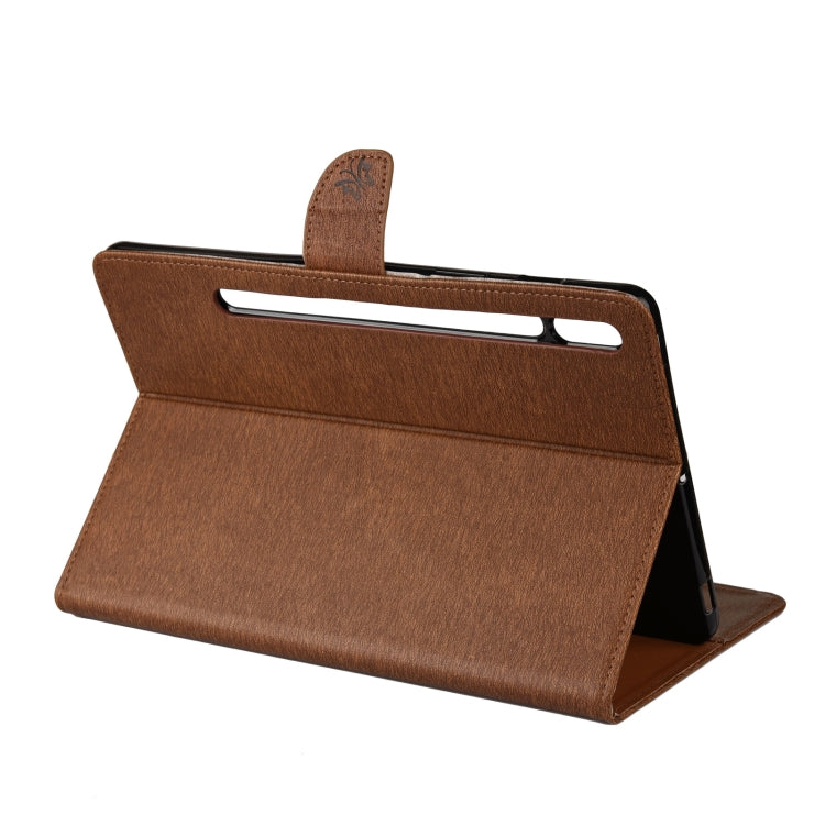 For Samsung Galaxy Tab S8 / Galaxy Tab S7 T870 / T875 Butterfly Flower Embossing Pattern Horizontal Flip Leather Case with Holder & Card Slots & Wallet(Brown) by buy2fix