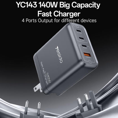 Yesido YC143 140W 4 Ports GaN Fast Charging Charger, 3 x USB-C / Type-C, 1 x USB-A(US Plug) - USB Charger by Yesido | Online Shopping UK | buy2fix