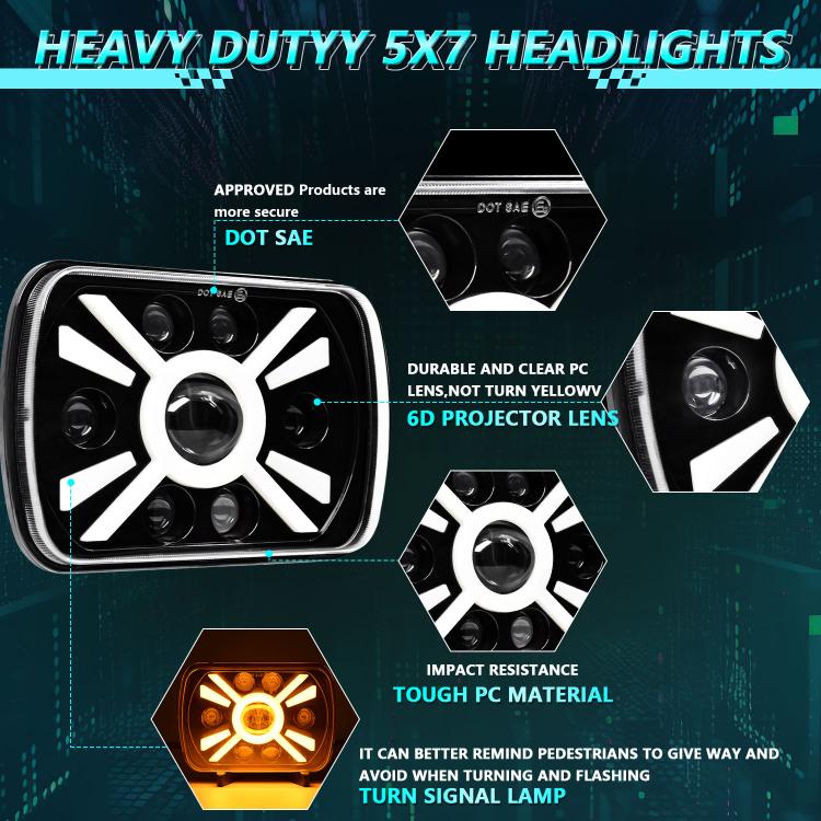 Y23 H4 7 inch Car Seven-bead Sun Style Square Modified Headlight for Jeep Wrangler(Black) - LED Headlamps by buy2fix | Online Shopping UK | buy2fix