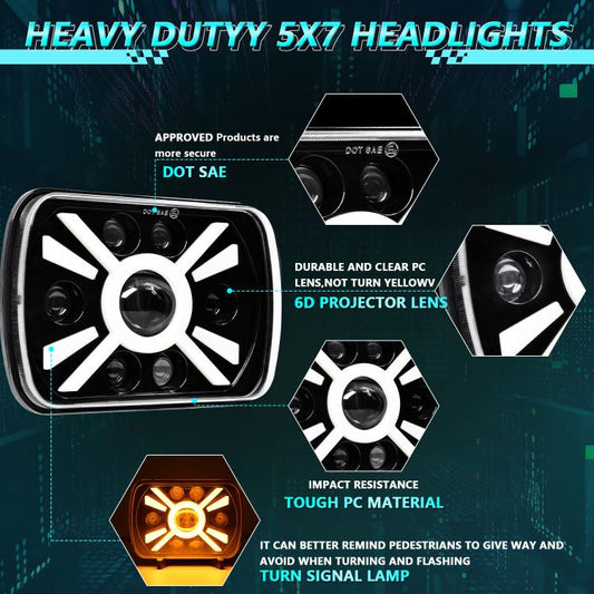 Y23 H4 7 inch Car Seven-bead Sun Style Square Modified Headlight for Jeep Wrangler(Black) - LED Headlamps by buy2fix | Online Shopping UK | buy2fix