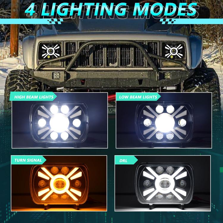 Y23 H4 7 inch Car Seven-bead Sun Style Square Modified Headlight for Jeep Wrangler(Black) - LED Headlamps by buy2fix | Online Shopping UK | buy2fix