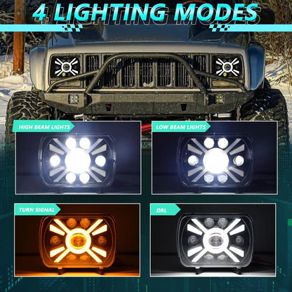Y23 H4 7 inch Car Seven-bead Sun Style Square Modified Headlight for Jeep Wrangler(Black) - LED Headlamps by buy2fix | Online Shopping UK | buy2fix