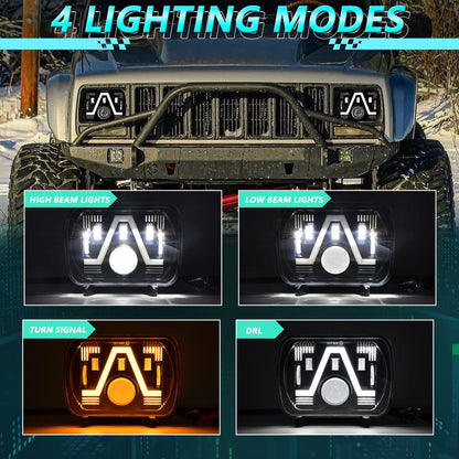 Y24 H4 7 inch Car V-style Square Modified Headlight for Jeep Wrangler(Black) - LED Headlamps by buy2fix | Online Shopping UK | buy2fix