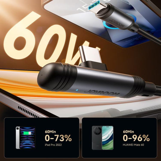 JOYROOM S-A56 EnjoyX Series 60W Type-C to Type-C 90 Degree Fast Charging Data Cable, Length:1.2m(Black) - USB-C & Type-C Cable by JOYROOM | Online Shopping UK | buy2fix