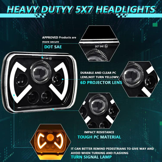 Y22 H4 7 inch Car Butterfly Style Square Modified Headlight for Jeep Wrangler(Black) - LED Headlamps by buy2fix | Online Shopping UK | buy2fix