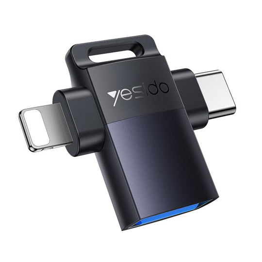 Yesido GS35 2 in 1 USB 3.0 Female to Type-C/8 Pin Male Charging Adapter(Black)