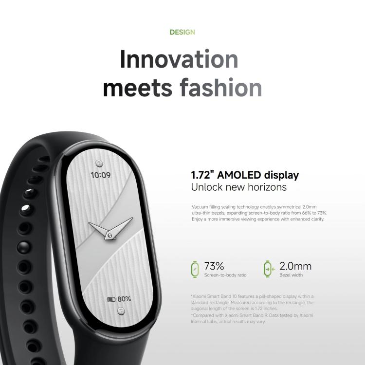 Original Xiaomi Smart Band 10, 1.72 inch AMOLED Screen 5ATM Waterproof Smart Watch, Support Blood Oxygen / Heart Rate Monitor(Black) - Wearable Devices by Xiaomi | Online Shopping UK | buy2fix