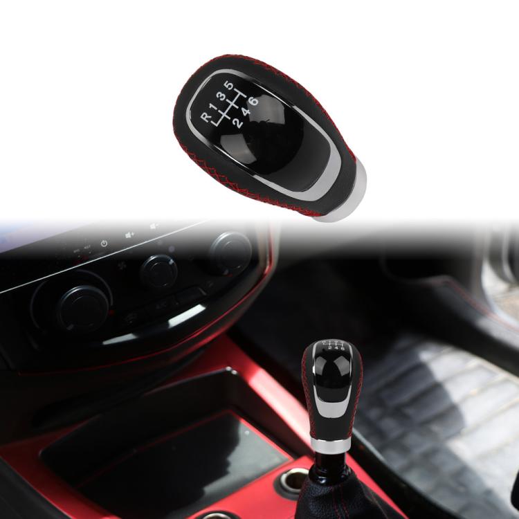 Car Manual Gear Lever Knob Leather Gear Shift Knob, with Hole(Black Red) - Shift Knob by buy2fix | Online Shopping UK | buy2fix