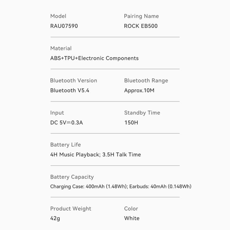 ROCK EB500 RAU07590 Bluetooth 5.4 Wireless EarCuffs Earphones(White) - Bluetooth Earphone by ROCK | Online Shopping UK | buy2fix