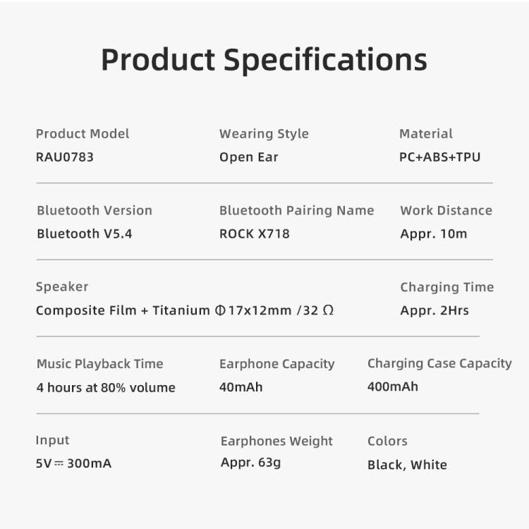 ROCK X718 RAU0783 Bluetooth 5.4 Wireless Ear-Hugs Earphones(White) - Bluetooth Earphone by ROCK | Online Shopping UK | buy2fix