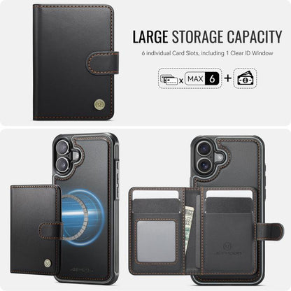 For iPhone 16 Plus JEEHOOD J09 Buckle Card Bag MagSafe Magnetic Style RFID Leather Phone Case(Black) - iPhone 16 Plus Cases by JEEHOOD | Online Shopping UK | buy2fix