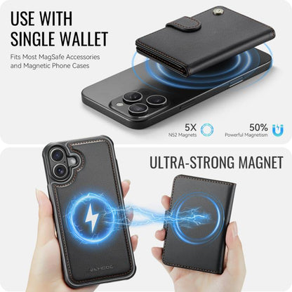 For iPhone 16 Plus JEEHOOD J09 Buckle Card Bag MagSafe Magnetic Style RFID Leather Phone Case(Black) - iPhone 16 Plus Cases by JEEHOOD | Online Shopping UK | buy2fix