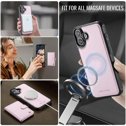 For iPhone 16 JEEHOOD J09 Buckle Card Bag MagSafe Magnetic Style RFID Leather Phone Case(Pink) - iPhone 16 Cases by JEEHOOD | Online Shopping UK | buy2fix