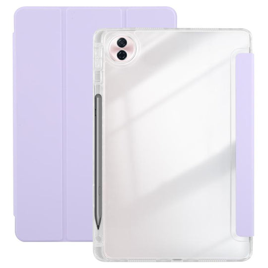 For Honor Pad 10 12.1 3-Fold Clear Acrylic Leather Tablet Case(Taro Purple)