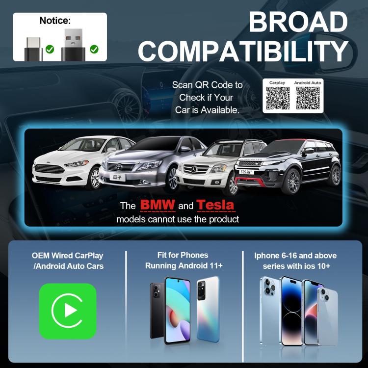 2 in 1 Car CarPlay and Android Auto Wired to Wireless Smart Box Adapter Mini USB Converter(Black) - Bluetooth Adapters by buy2fix | Online Shopping UK | buy2fix