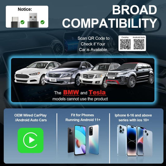 2 in 1 Car CarPlay and Android Auto Wired to Wireless Smart Box Adapter Mini USB Converter(Black) - Bluetooth Adapters by buy2fix | Online Shopping UK | buy2fix
