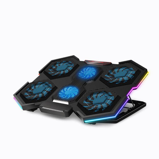 NUOXI YL-021 6-Fans RGB Light Laptop Radiator Adjustable Cooling Holder(Black) - Cooling Pads by NUOXI | Online Shopping UK | buy2fix