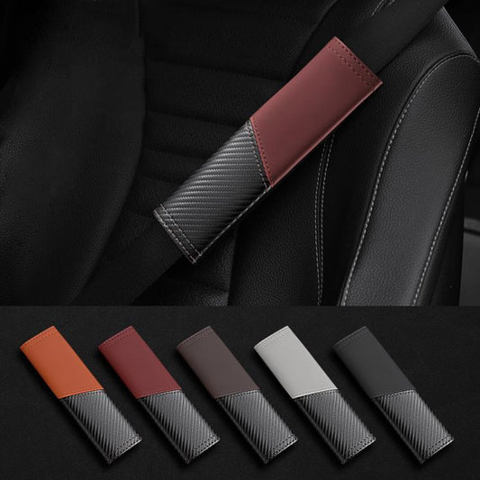 Car Leather Carbon Fiber Stitching Seat Belt Shoulder Guard(Red) - Seat Belts & Padding by buy2fix | Online Shopping UK | buy2fix