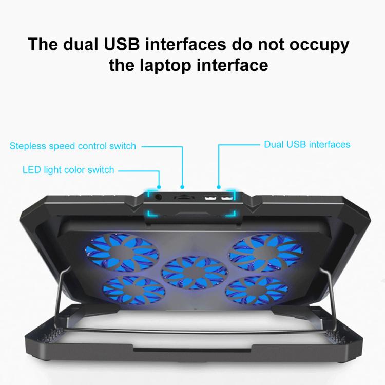 NUOXI YL-018 5-Core Fans Ultra-quiet Laptop Cooler RGB Light Cooling Holder(Black) - Cooling Pads by NUOXI | Online Shopping UK | buy2fix