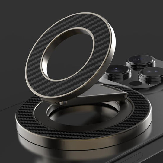 Carbon Fiber Texture Double-sided Magnetic MagSafe Ring Phone Holder, Gear Stress Relief Version(Gun Metal)