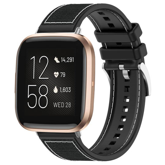 For Fitbit Versa 2/Versa/Versa Lite 22mm xDfind Hybrid Nylon Braid Silicone Watch Band(Black)