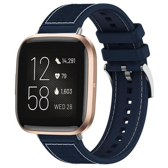 For Fitbit Versa 2/Versa/Versa Lite 22mm xDfind Hybrid Nylon Braid Silicone Watch Band(Midnight Blue)