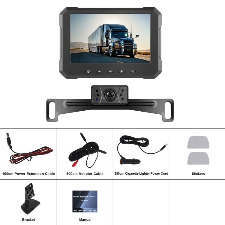 5 inch Digital Wired 1 to 1 Reversing Display Screen Car Central Control Machine Set, With North America Long License Plate Holder - Car Monitor by buy2fix | Online Shopping UK | buy2fix