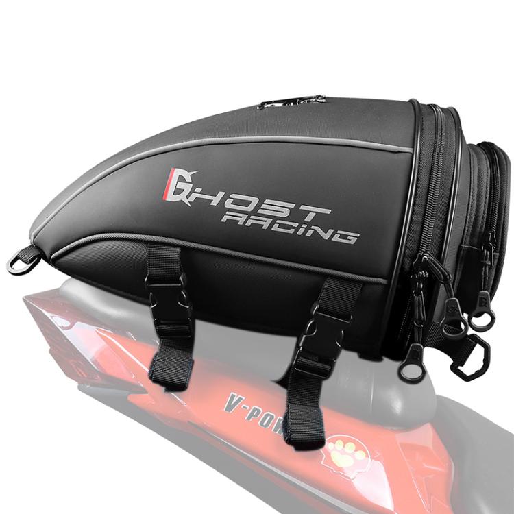GHOST RACING GR-CWB06 PU Leather Motorcycle Tail Bag Rear Seat Travel Bag Backpack(Black) - Bags & Luggages by GHOST RACING | Online Shopping UK | buy2fix