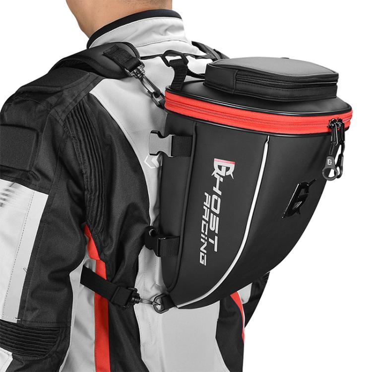 GHOST RACING GR-CWB06 PU Leather Motorcycle Tail Bag Rear Seat Travel Bag Backpack(Red) - Bags & Luggages by GHOST RACING | Online Shopping UK | buy2fix