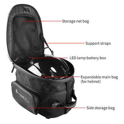 GHOST RACING GR-CWB07 LED Light Motorcycle Rear Seat Bag Riding Helmet Hard Shell Backpack, Style:Matte PU(Red Stripe) - Bags & Luggages by GHOST RACING | Online Shopping UK | buy2fix