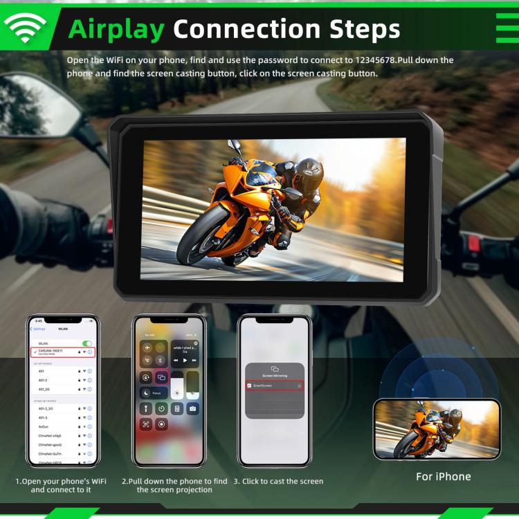 6 inch Motorcycle Wireless CarPlay and Android Auto Display Screen Navigator(Black) - Electrical Instruments by buy2fix | Online Shopping UK | buy2fix