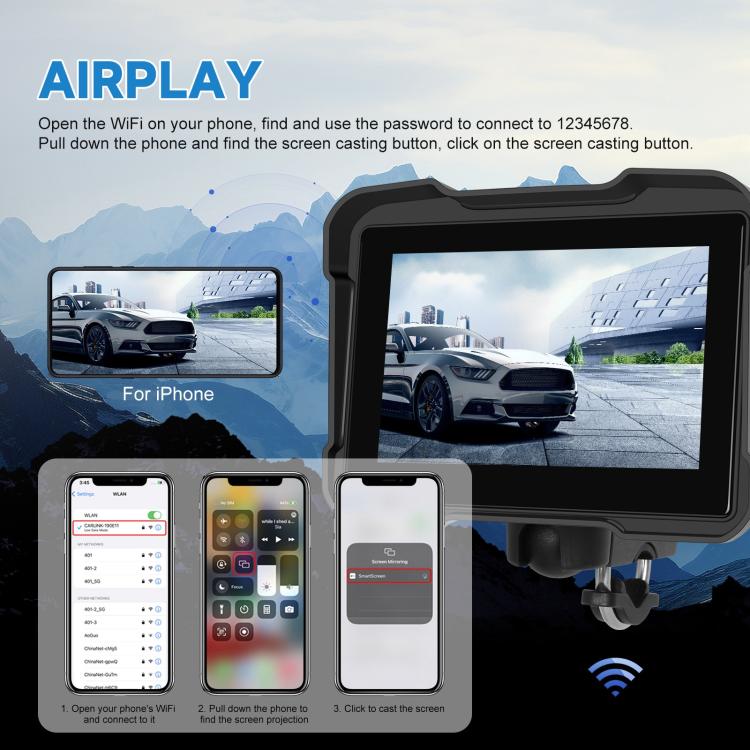 Motorcycle Wireless CarPlay and Android Auto 5 inch HD Screen Waterproof Navigator(Black) - Electrical Instruments by buy2fix | Online Shopping UK | buy2fix