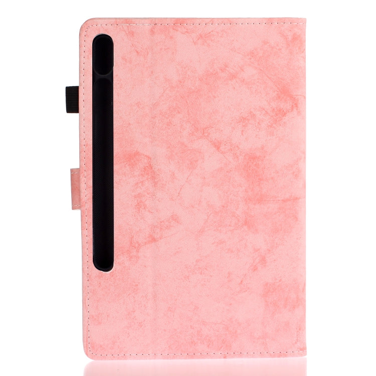 For Samsung Galaxy Tab S8 / Galaxy Tab S7 11.0 T870 Marble Style Cloth Texture Leather Case with Bracket & Card Slot & Pen Slot & Anti Skid Strip(Pink) - Galaxy Tab S8 Cases by buy2fix | Online Shopping UK | buy2fix