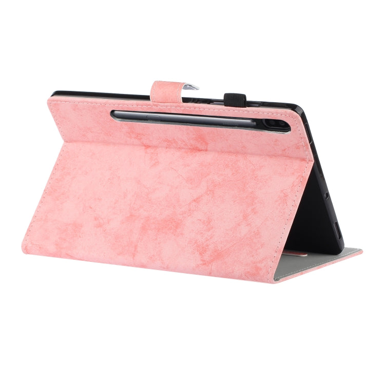 For Samsung Galaxy Tab S8 / Galaxy Tab S7 11.0 T870 Marble Style Cloth Texture Leather Case with Bracket & Card Slot & Pen Slot & Anti Skid Strip(Pink) - Galaxy Tab S8 Cases by buy2fix | Online Shopping UK | buy2fix