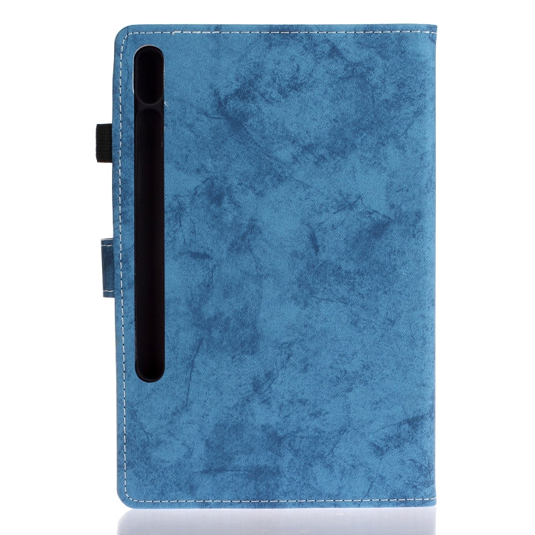 For Samsung Galaxy Tab S8 / Galaxy Tab S7 11.0 T870 Marble Style Cloth Texture Leather Case with Bracket & Card Slot & Pen Slot & Anti Skid Strip(Blue) by buy2fix