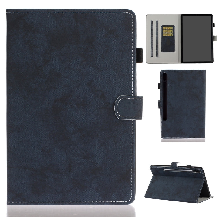 For Samsung Galaxy Tab S8 / Galaxy Tab S7 11.0 T870 Marble Style Cloth Texture Leather Case with Bracket & Card Slot & Pen Slot & Anti Skid Strip(Dark Blue) by buy2fix