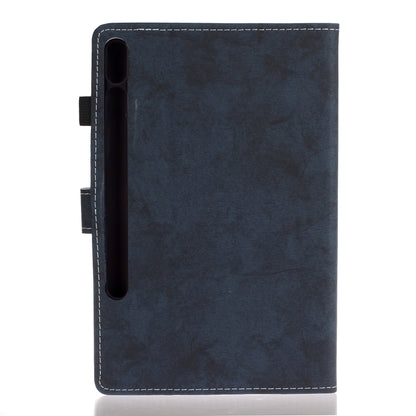 For Samsung Galaxy Tab S8 / Galaxy Tab S7 11.0 T870 Marble Style Cloth Texture Leather Case with Bracket & Card Slot & Pen Slot & Anti Skid Strip(Dark Blue) by buy2fix