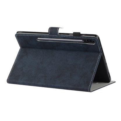 For Samsung Galaxy Tab S8 / Galaxy Tab S7 11.0 T870 Marble Style Cloth Texture Leather Case with Bracket & Card Slot & Pen Slot & Anti Skid Strip(Dark Blue) by buy2fix